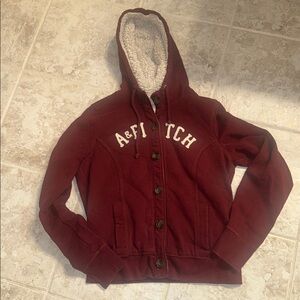 Y2K Abercrombie & Fitch Maroon Sherpa Lined Zip Up Hoodie size large VTG